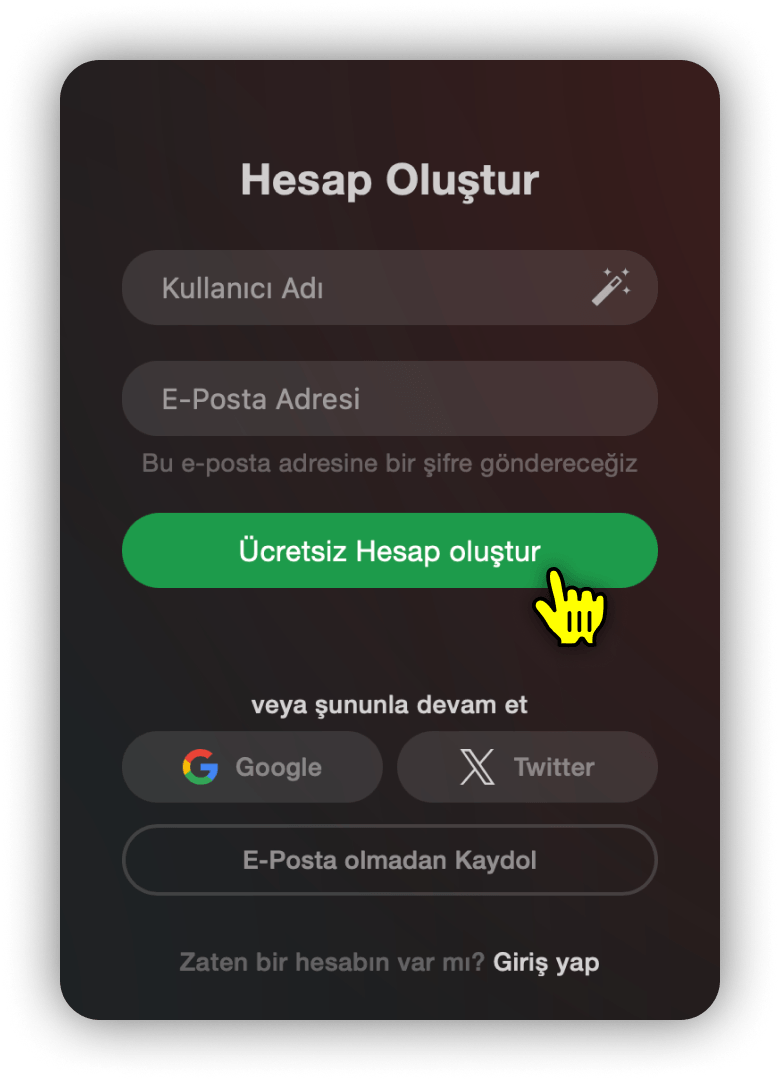 Hesap Oluşturma İşlemini Tamamla